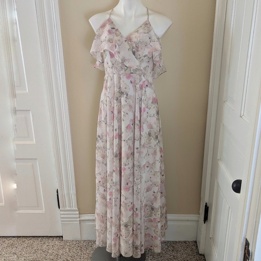 Christina Wu Celebrations pale pink floral ruffle dress size 0